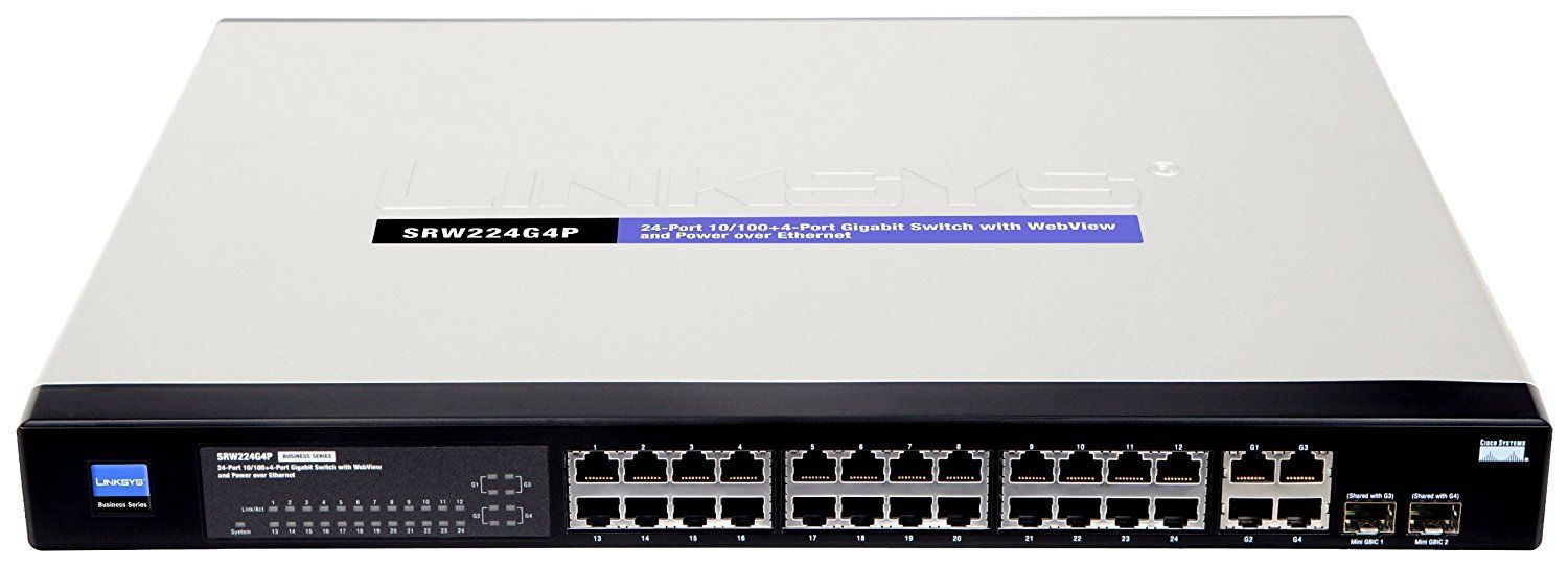 Linksys (Cisco) SRW224G4P 24 Port 10/100 + 4 Port Gigabit PoE Smart Switch - Used