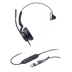 Yealink (UH46) Wired Headset - Mono - Active Noise Cancelling - USB C Native - C to A Adapter