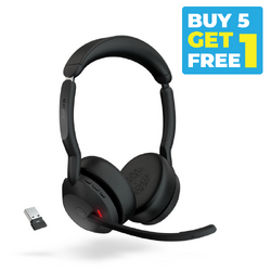 Buy 5 Get 1 Free - Jabra Wireless Evolve2 55 Headset - Stereo - MS Certified - Bluetooth - Active Noise Cancelling + Link 390C - USB A