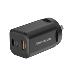 Simplecom CU365 3-Port PD 65W GaN Wall Charger Dual USB-C + USB-A