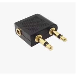 2 x 3.5mm Mono Plug to 3.5mm Stereo Socket Flight Adapter