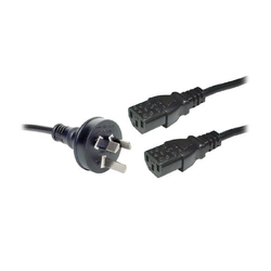 2m Dual IEC C13 10A 3 Pin Black Appliance Mains Lead