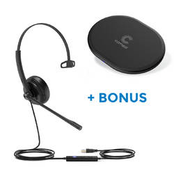 BONUS BLACK COMSOL QI CHARGER W/YEALINK (UH34) MS WIRED MONO HEADSET, USB-A