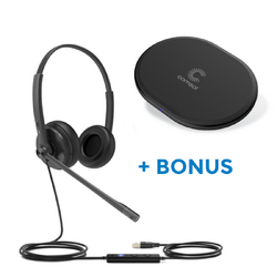 BONUS BLACK COMSOL QI CHARGER W/YEALINK (UH37) UC WIRED STEREO HEADSET, C-A ADAPTER