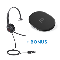 BONUS BLACK COMSOL QI CHARGER W/YEALINK (UH37) MS WIRED MONO HEADSET, C-A ADAPTER