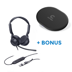 BONUS BLACK COMSOL QI CHARGER W/YEALINK (UH42) MS WIRED STEREO HEADSET, C-A ADAPTER