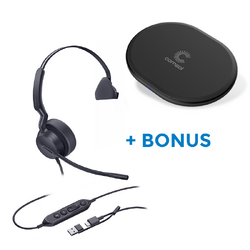 BONUS BLACK COMSOL QI CHARGER W/YEALINK (UH42) MS WIRED MONO HEADSET, C-A ADAPTER