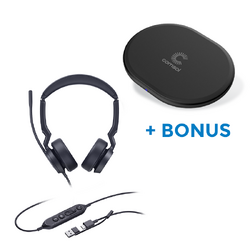 BONUS BLACK COMSOL QI CHARGER W/YEALINK (UH44) MS WIRED STEREO HEADSET, C-A ADAPTER