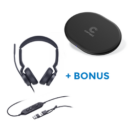 BONUS BLACK COMSOL QI CHARGER W/YEALINK (UH46) MS WIRED STEREO HEADSET, C-A ADAPTER