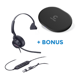 BONUS BLACK COMSOL QI CHARGER W/YEALINK (UH46) MS WIRED MONO HEADSET, C-A ADAPTER