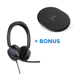 BONUS BLACK COMSOL QI CHARGER W/YEALINK (UH48) MS WIRED STEREO HEADSET, C-A ADAPTER