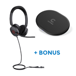 BONUS BLACK COMSOL QI CHARGER W/YEALINK (UH48) UC WIRED STEREO HEADSET, C-A ADAPTER