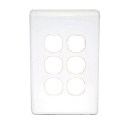 Six port wall plate white, accepts Clipsal (C2000 series style)