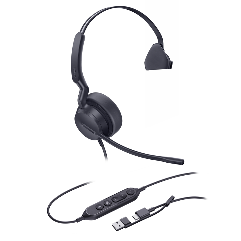 YEALINK WIRED (UH42) UC MONO HEADSET,LEATHER CUSHIONS,NOISE CANCELLING MIC,C TO A ADAPTER