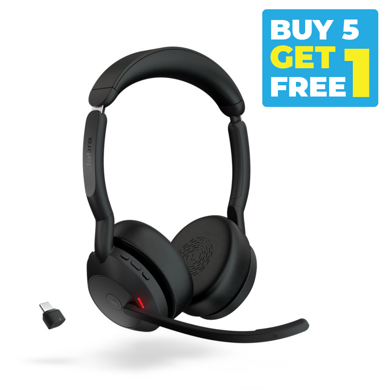 Buy 5 Get 1 Free - Jabra Evolve2 55 - Wireless Headset - Stereo - UC Certified - Bluetooth - Active Noise Cancelling - Link 390C - USB C