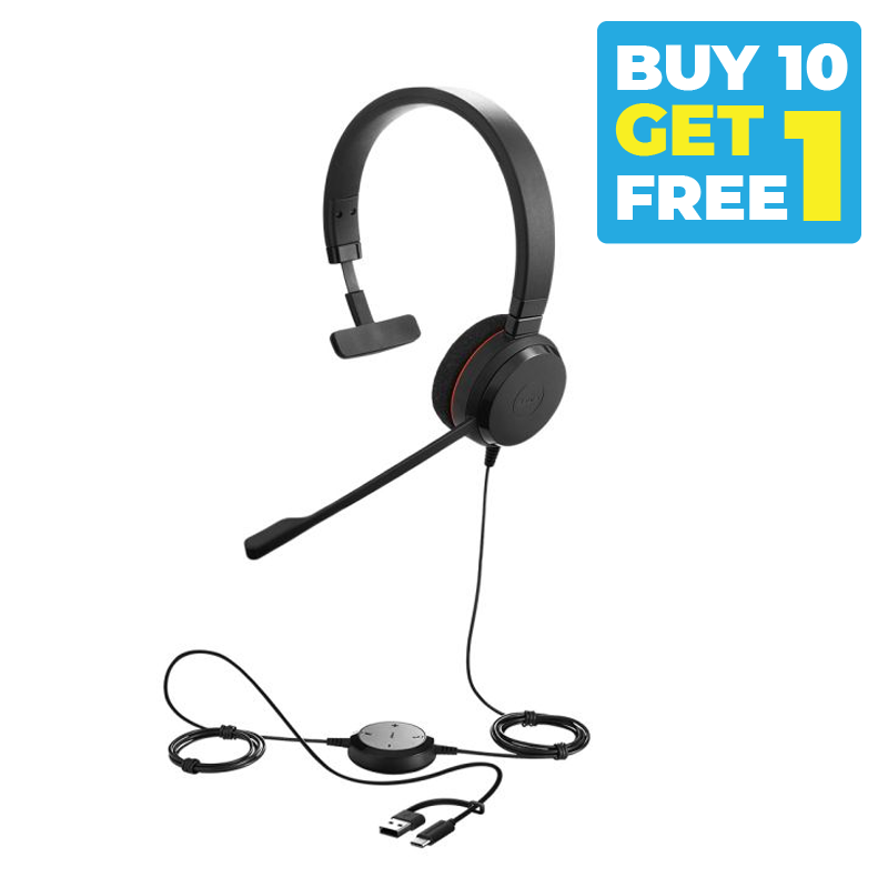 Buy 10 Get 1 Free - Jabra Evolve 20 SE - Corded Headset - Mono - UC - USB C + A