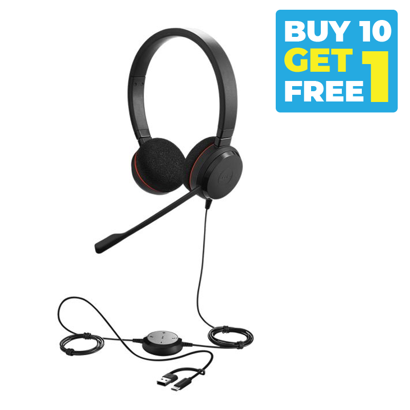 Buy 10 Get 1 Free - Jabra Evolve 20 SE - Corded Headset - Stereo - UC- USB C + A