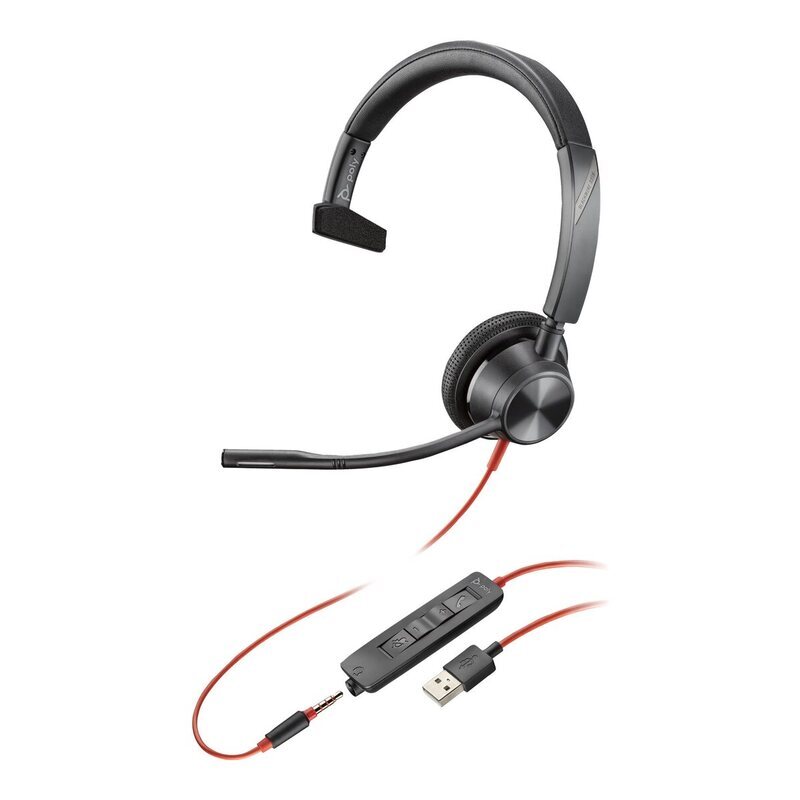 HP Poly Blackwire 3315 Corded Headset - Mono - UC Certified - 3.5mm - USB A