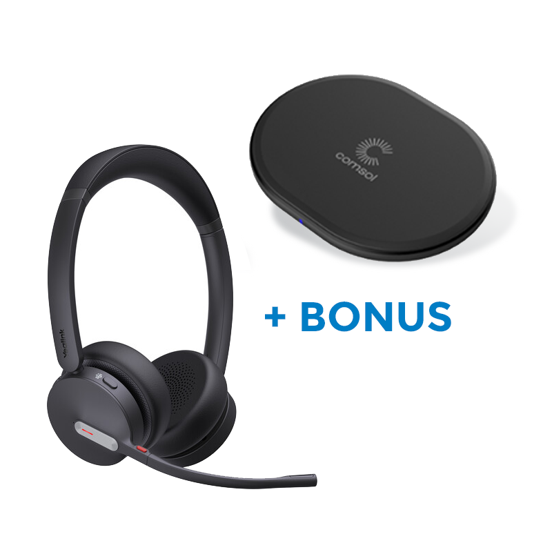 BONUS BLACK COMSOL QI CHARGER W/YEALINK (BH70) MS WIRELESS STEREO BT HEADSET, C-A ADAPTER