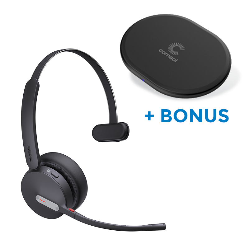 BONUS BLACK COMSOL QI CHARGER W/YEALINK (BH70) MS WIRELESS MONO BT HEADSET, BT51, USB-C
