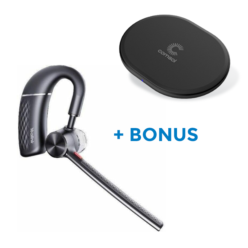 BONUS BLACK COMSOL QI CHARGER W/YEALINK (BH71) MS MONO BT HEADSET, MOBILE PHONE, USB-A
