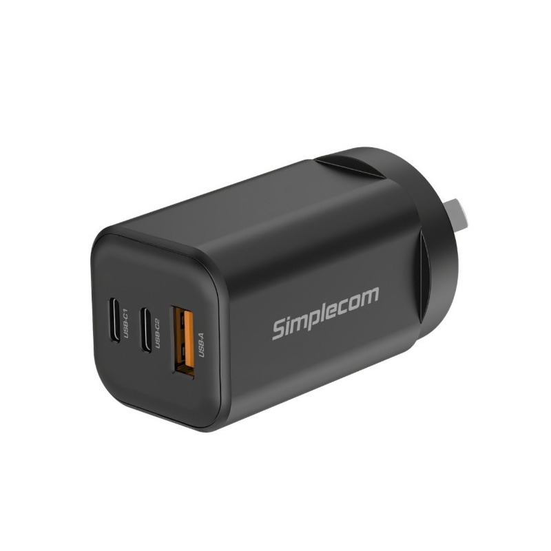 Simplecom CU365 3-Port PD 65W GaN Wall Charger Dual USB-C + USB-A