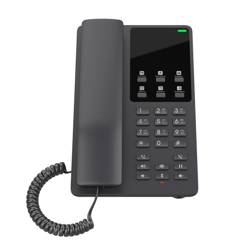 Grandstream GHP621 Desktop Hotel Voice IP Phone, Black, PoE, Wired Handset, 2 Lines, LCD, Gigabit Ethernet