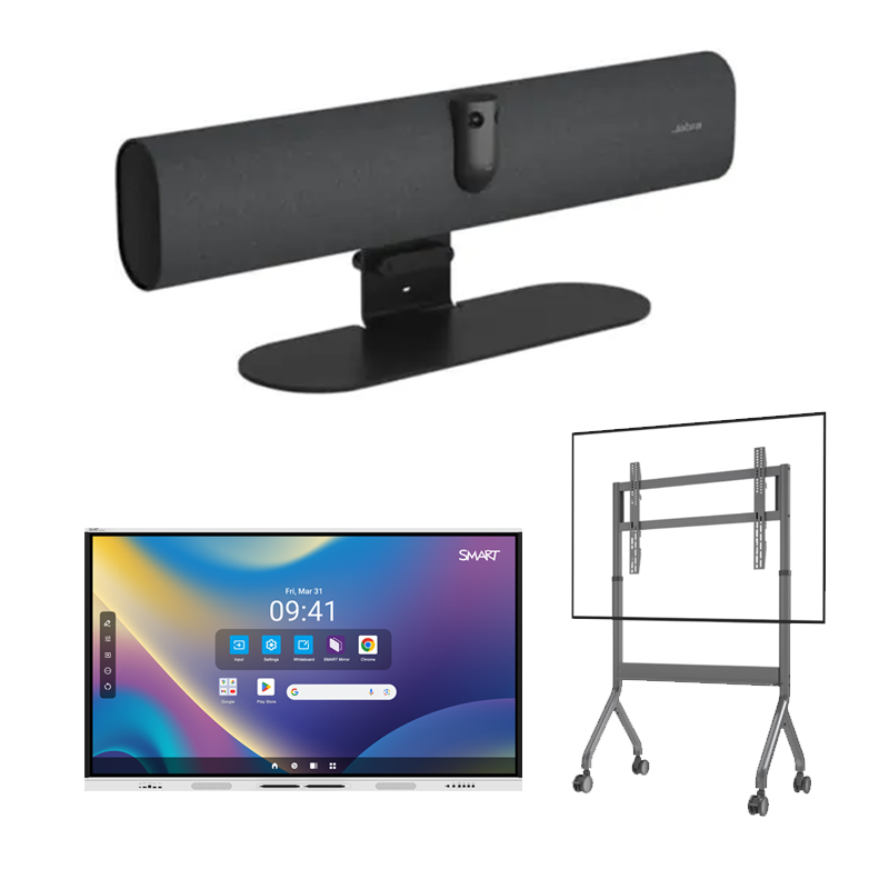 Smart 65" 4k UHD Interactive Display + Jabra P40 Android Video Bar + Electric Motorised Trolley