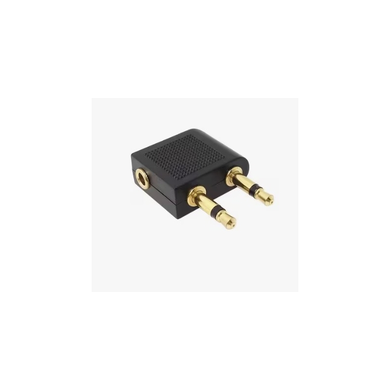 2 x 3.5mm Mono Plug to 3.5mm Stereo Socket Flight Adapter