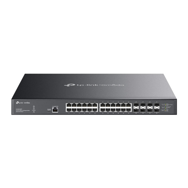 TP-LINK OMADA 24-PORT MANAGED 10G L2+ RACK SWITCH, POE++(24), 10G SFP+(8), 770W, 5YR