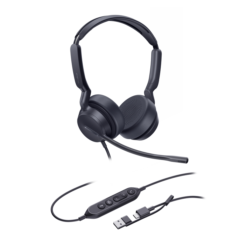 YEALINK WIRED (UH42) MS STEREOHEADSET,LEATHER CUSHIONS,NOISECANCELLING MIC,C TO A ADAPTER