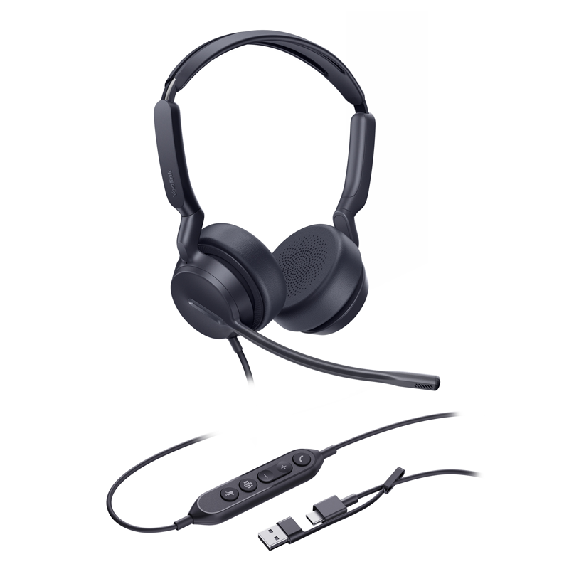 Yealink (UH42) Wired Headphones - Stereo - UC Certified - Active Noise Cancelling Microphone - Leather Cushions - USB C + A Adapter
