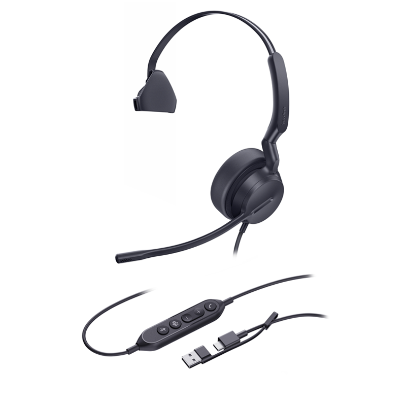 Yealink (UH42) Wired Headset - MS - Mono - Leather Cushions - Active Noise Cancelling Mic - C + A Adapter