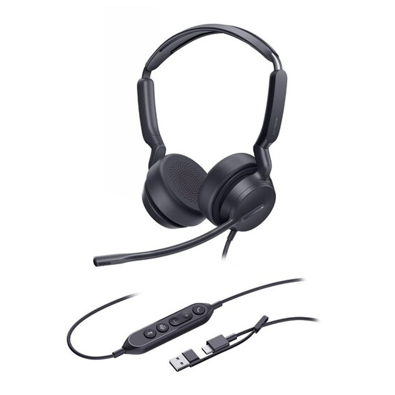 Yealink (UH42-SE) Wired Stereo Headset - Noise Cancelling Mic - Leather - USB C - 3.5mm - C+A