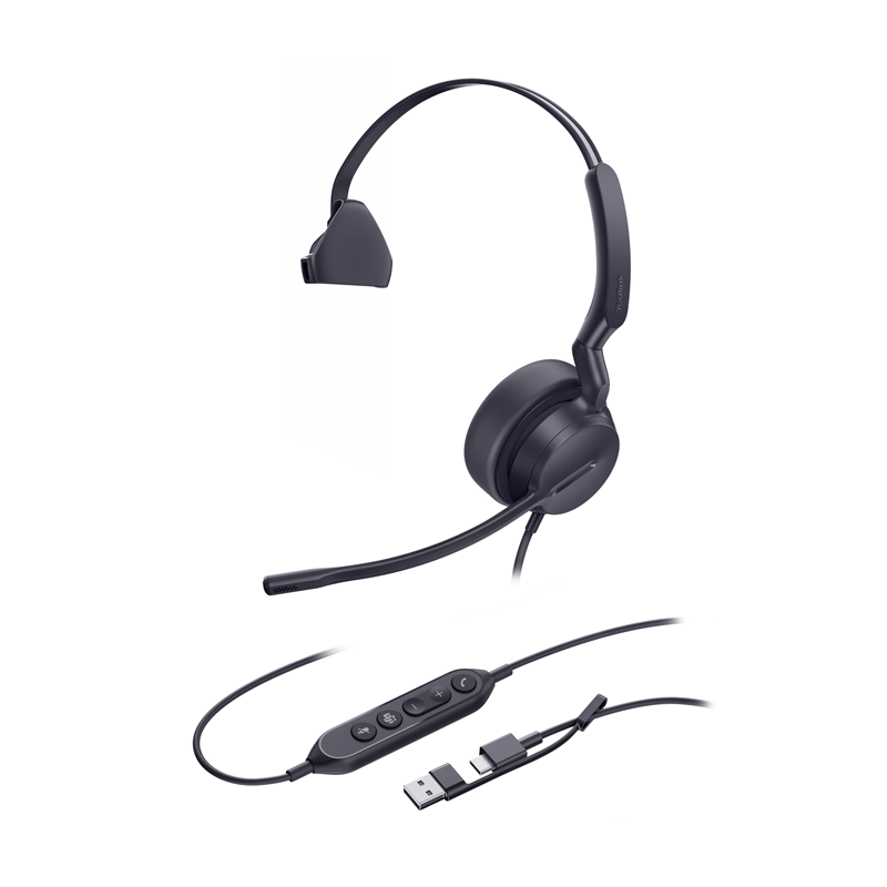 Yealink Wired (UH42) MS Stereo Headset - Noise Cancelling Mic - USB C Native, C + A Adapter 