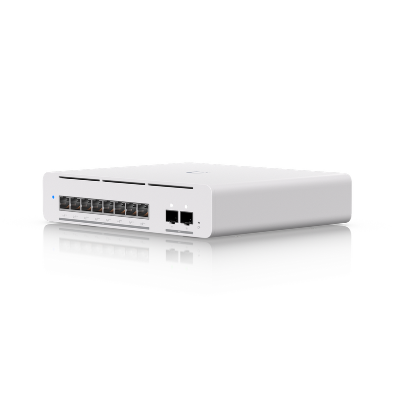 Ubiquiti USW-Pro-XG-8-PoE UniFi Professional-grade 8-port, Layer 3 Etherlighting™ PoE++ switch with (8) 10 GbE (2) 10G SFP+ ports.