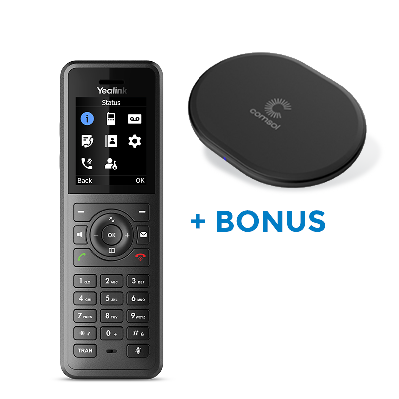 BONUS BLACK COMSOL QI CHARGER W/YEALINK (W57H) RUGGED IP DECT HANDSET, 1.8" COLOUR SCREEN
