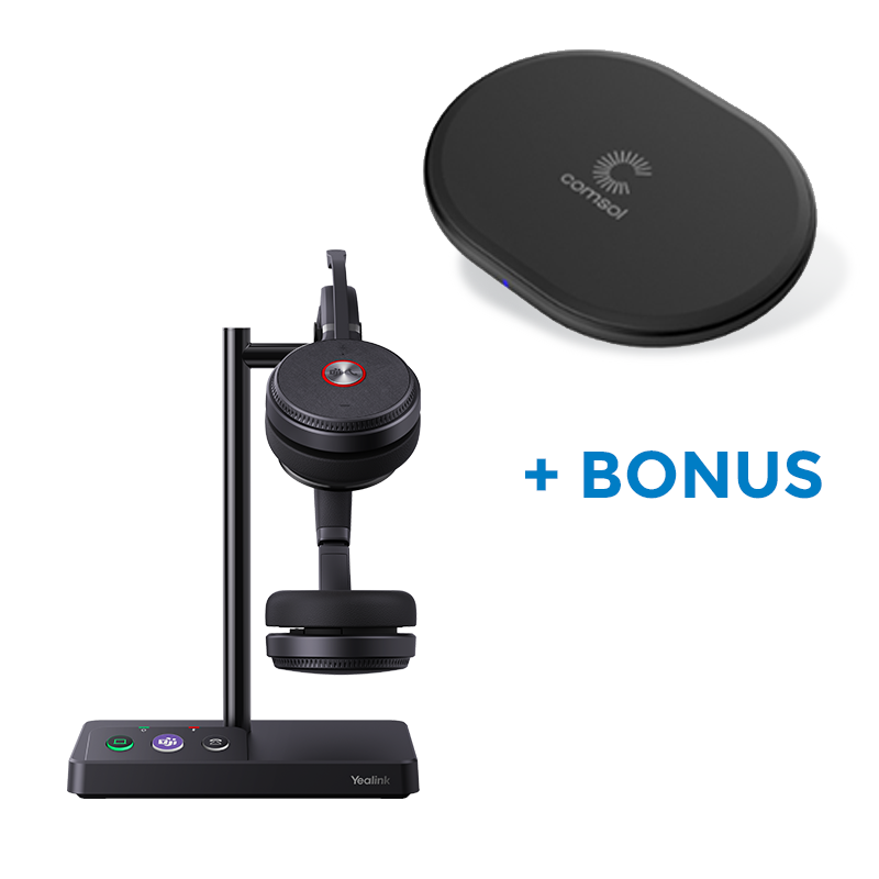 BONUS BLACK COMSOL QI CHARGER W/YEALINK (WH62) UC WIRELESS STEREO DECT HEADSET WITH BASE