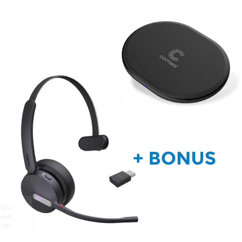 BONUS BLACK COMSOL QI CHARGER W/YEALINK (WH64-HYBRID) UC MONO HEADSET, WDD60 DECT DONGLE